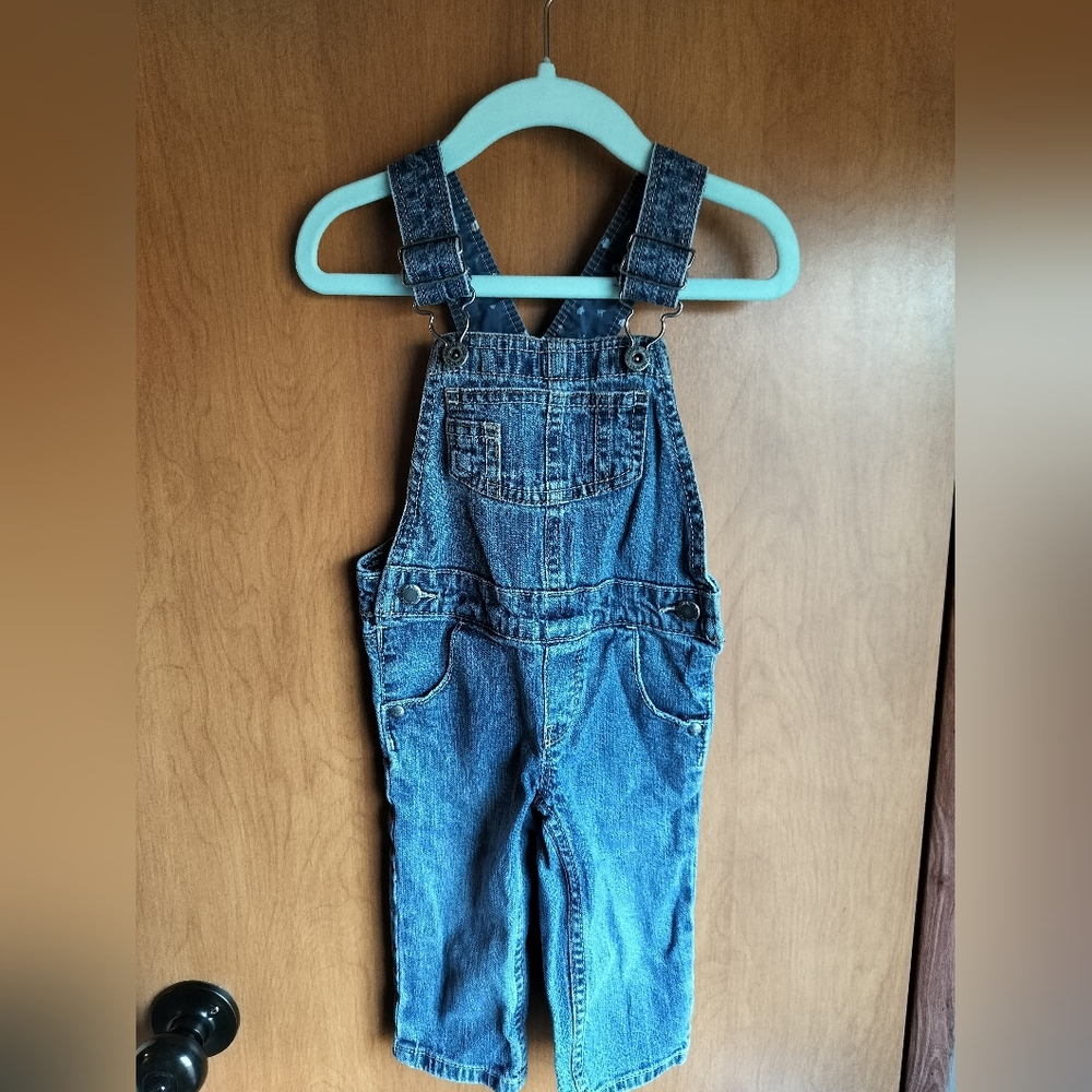 OshKosh B'gosh Blue Denim Y2K Overalls Floral Cottagecore Lined Baby Girl 12M